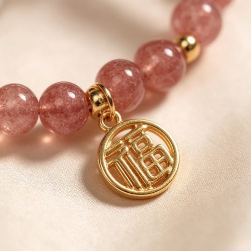 Strawberry Quartz Bracelet with Fortune Charm