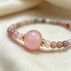 Thin Mixed Gemstone Bracelet with Rose Quartz Accent