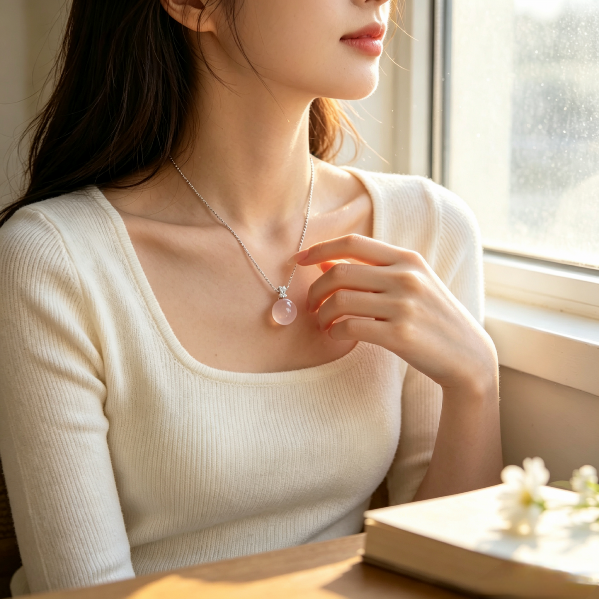 Dainty Rose Quartz Pendant Necklace